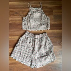 American Eagle XS Matching Set Gingham Lace Tank Top & Shorts Boho Cottagecore